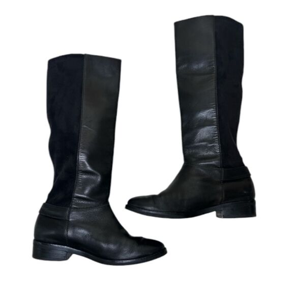 COLE HAAN Adler Black Leather Suede Riding Boots - Picture 2 of 14